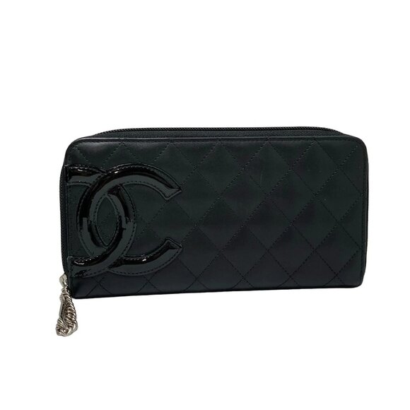 CHANEL Cambon Line - Black Leather Patent Leather Long Wallet 386-080525 - Picture 1 of 5